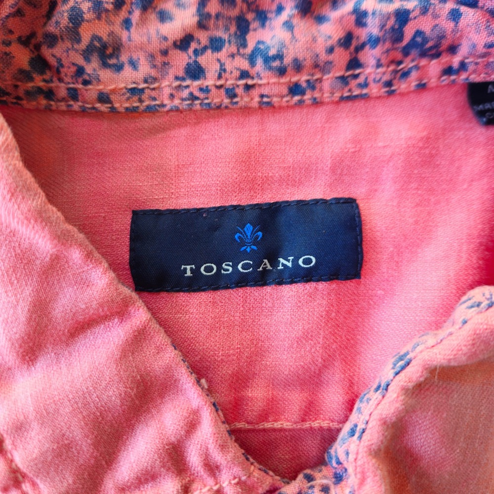 Toscano Medium 100% Linen Shirt Coral Beach Coastal Vacation Travel Preppy EUC - Picture 4 of 11